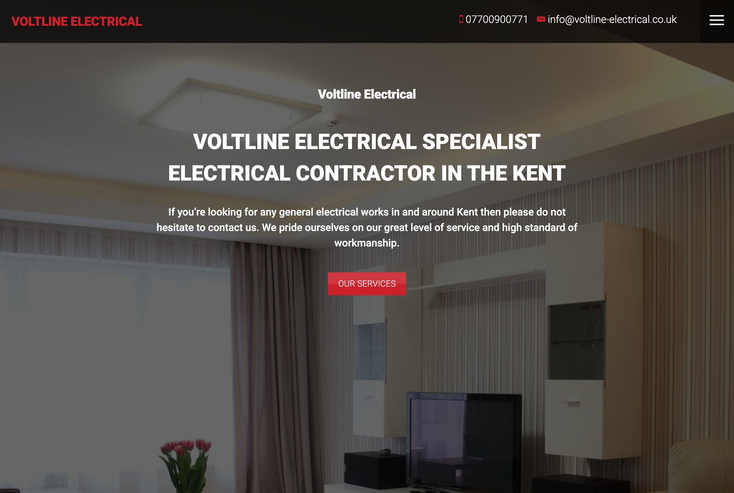 A dated electrician website, blurred to protect the business